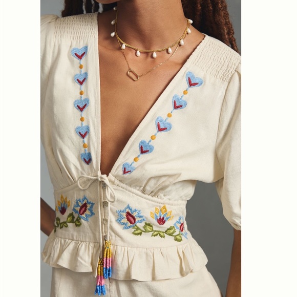 FARM RIO EMBROIDERED PEPLUM ROMPER SIZE Medium - Picture 7 of 9